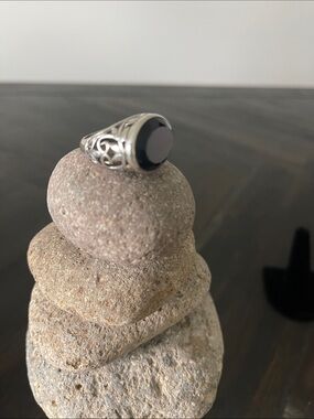 Silpada Black Chalcedony Silver  filigree Ring - Elegant Women's Statement Ring